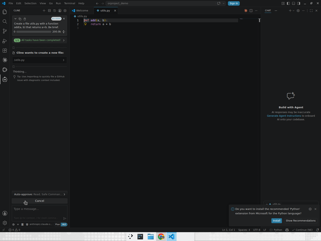 Cline wrote utils.py